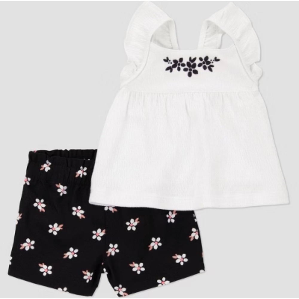 Carter's Just One You Baby Girls 18M White Ruffle Top and Floral Shorts 2-pc Set